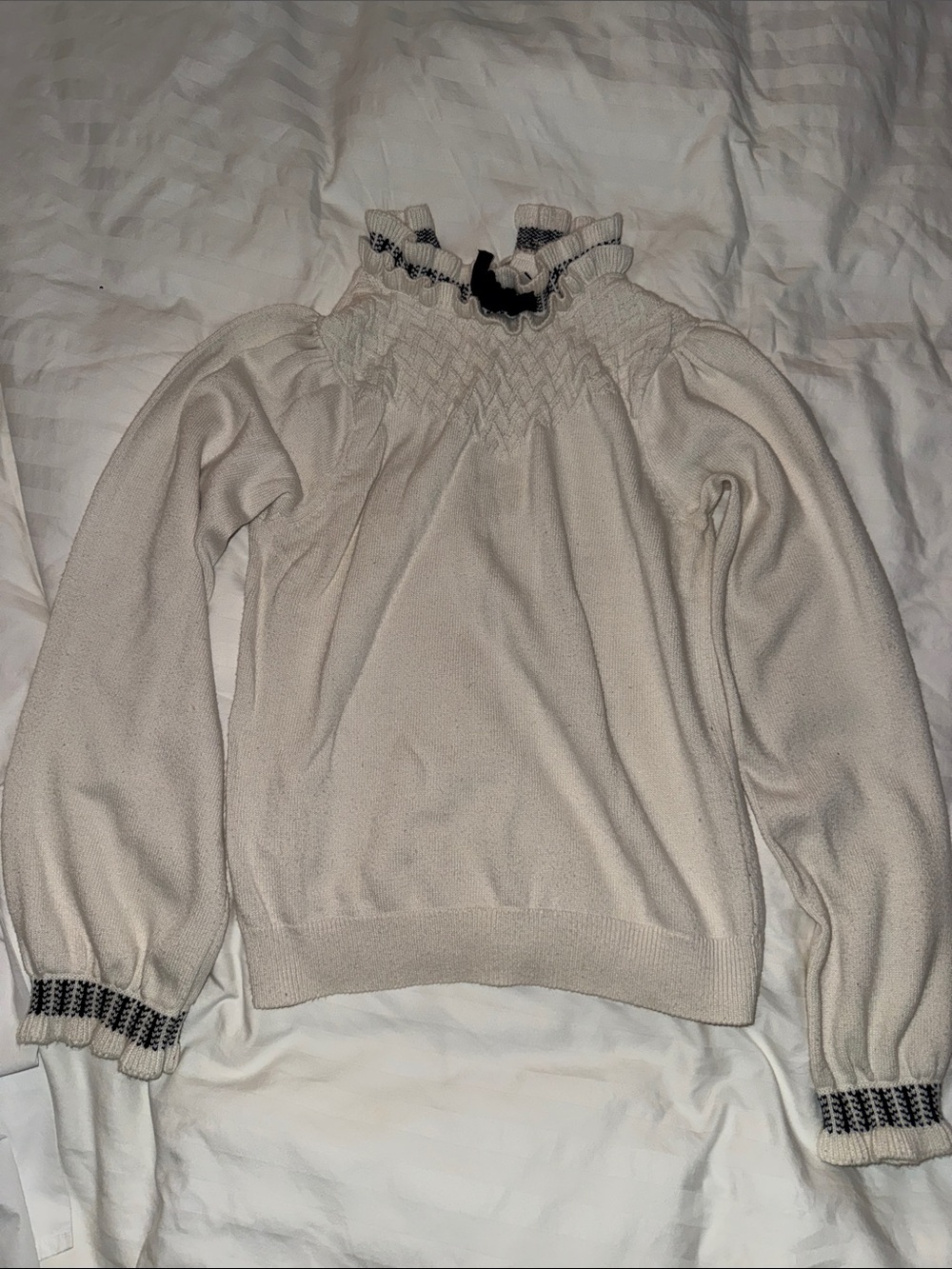 Janie and Jack Cream Off-the-Shoulder Smocked Sweater